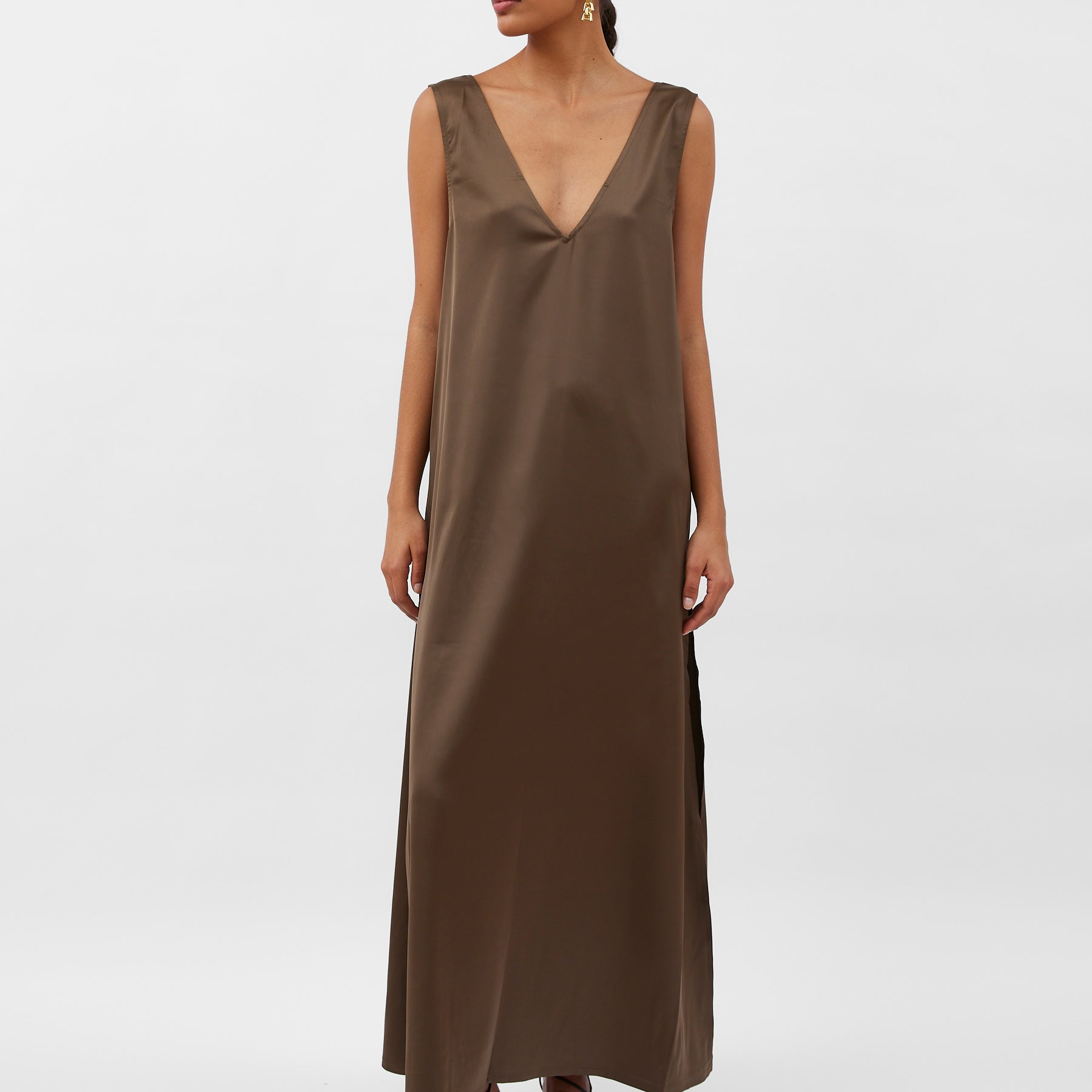 Solaqua | Allegra Silk Dress in Tobacco Brown | The UNDONE