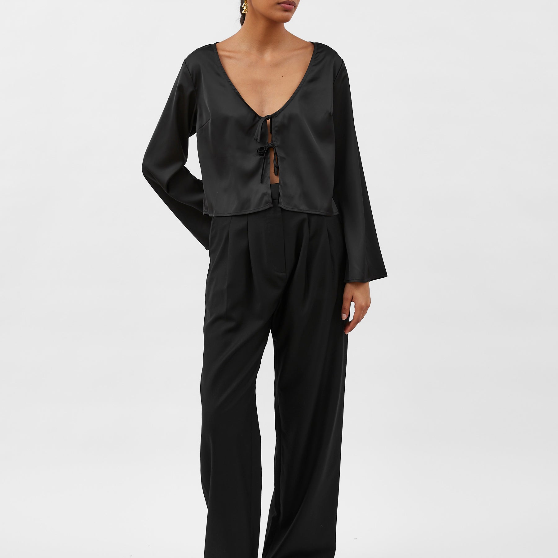 Solaqua | Celeste Silk Blouse in Black Noir | The UNDONE