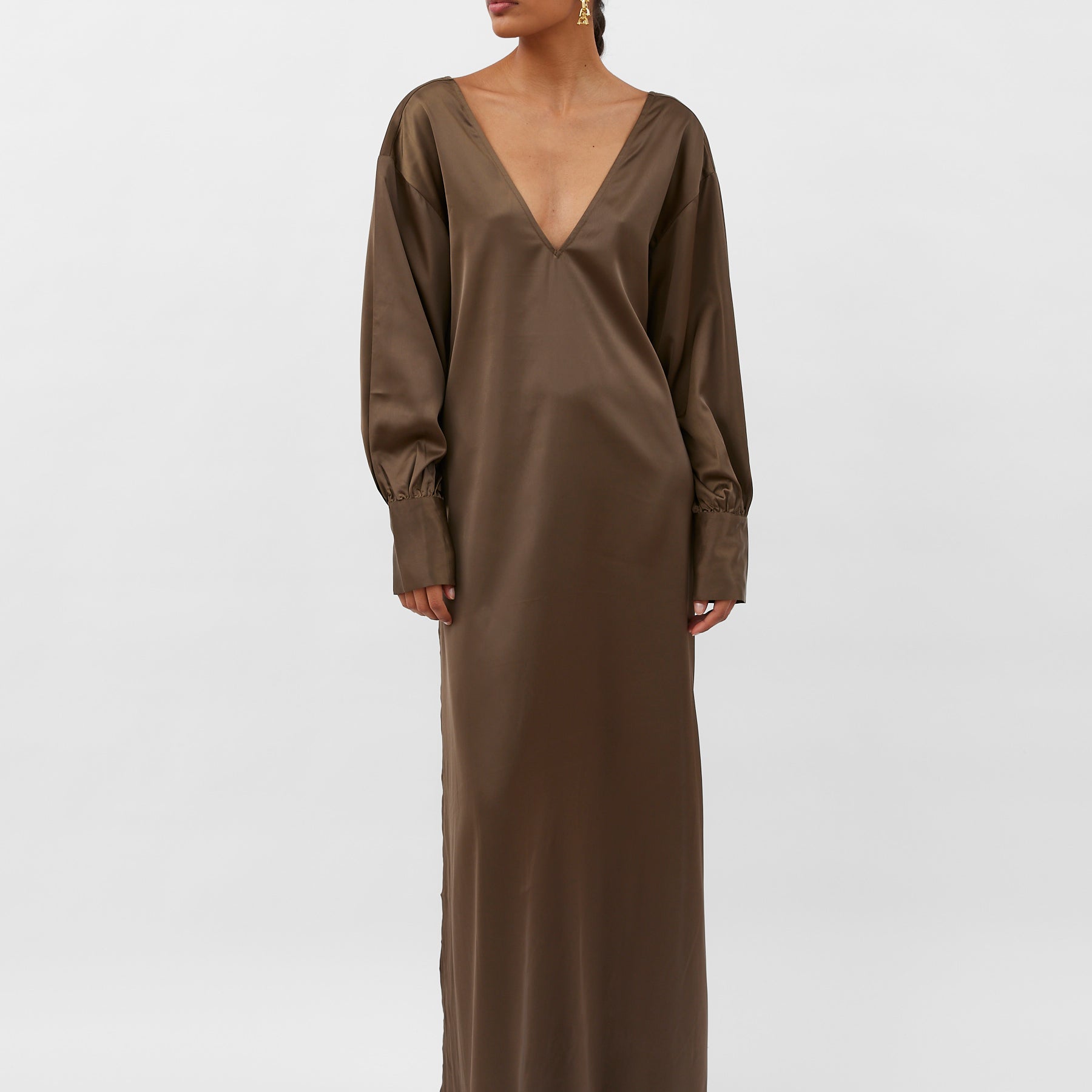 Solaqua | Josefine Silk Dress in Tobacco Brown | The UNDONE