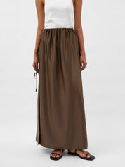 Solaqua | Lucia Tie Up Silk Skirt in Tobacco Brown | The UNDONE
