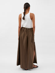 Solaqua | Lucia Tie Up Silk Skirt in Tobacco Brown | The UNDONE
