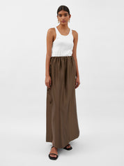 Solaqua | Lucia Tie Up Silk Skirt in Tobacco Brown | The UNDONE