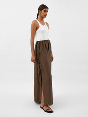 Solaqua | Lucia Tie Up Silk Skirt in Tobacco Brown | The UNDONE