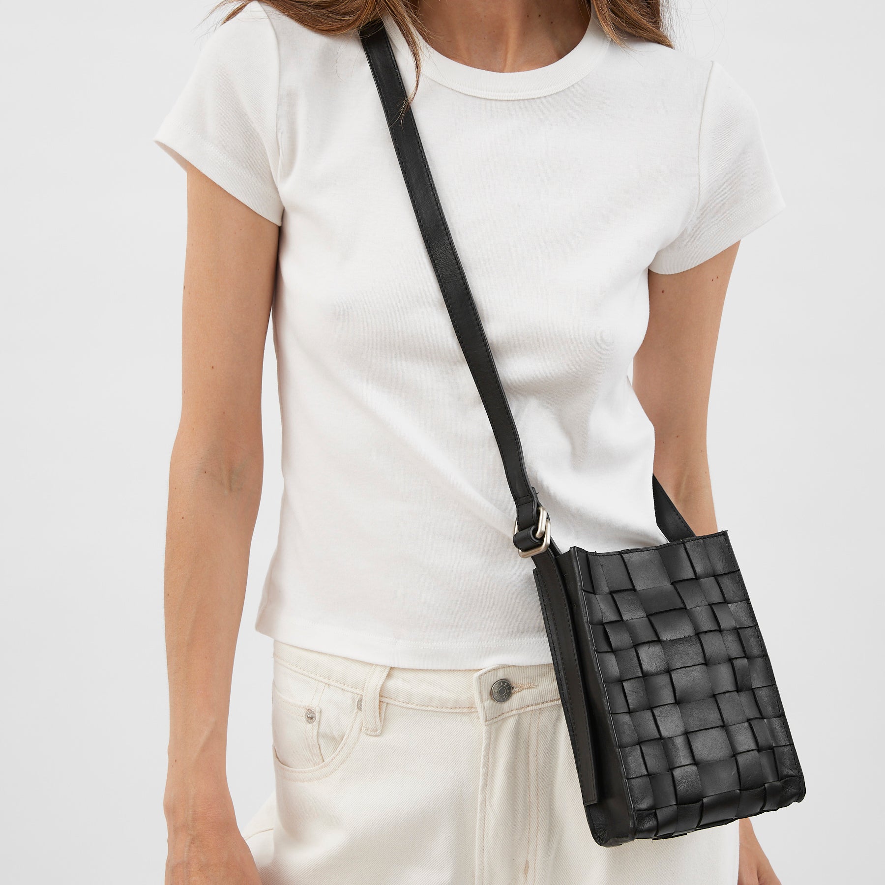 St. Agni | Woven Boxy Sling Pouch in Black | The UNDONE
