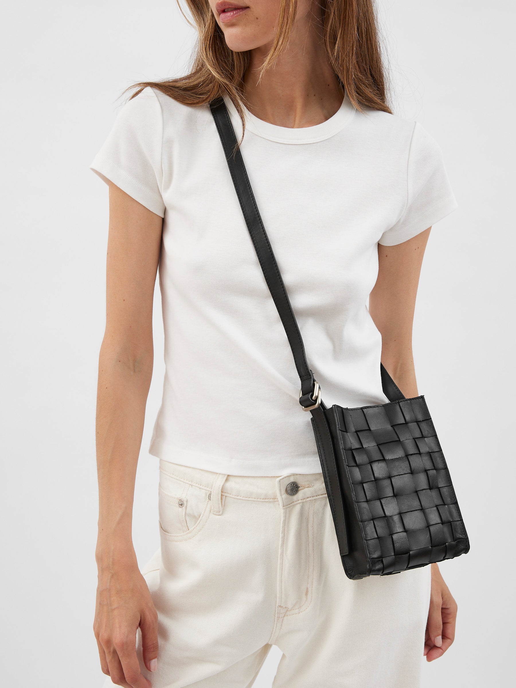 St. Agni | Woven Boxy Sling Pouch in Black | The UNDONE