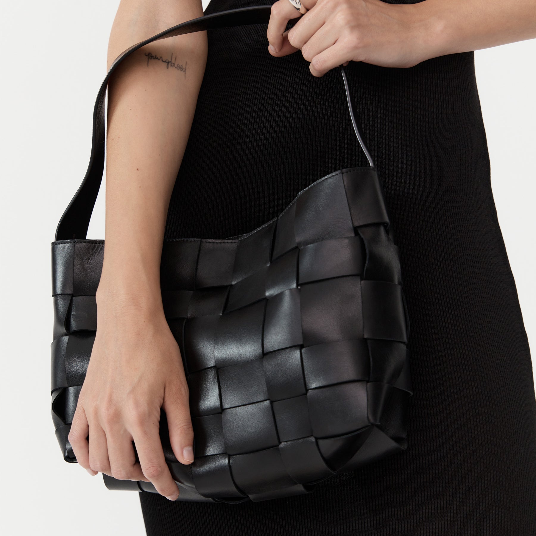 St. Agni | Mini Woven Tote in Black | The UNDONE