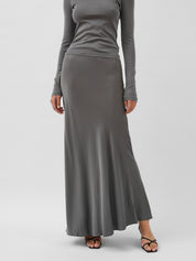 St. Agni | Soft Silk Maxi Skirt in Pewter Grey | The UNDONE