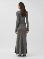 St. Agni | Soft Silk Maxi Skirt in Pewter Grey | The UNDONE