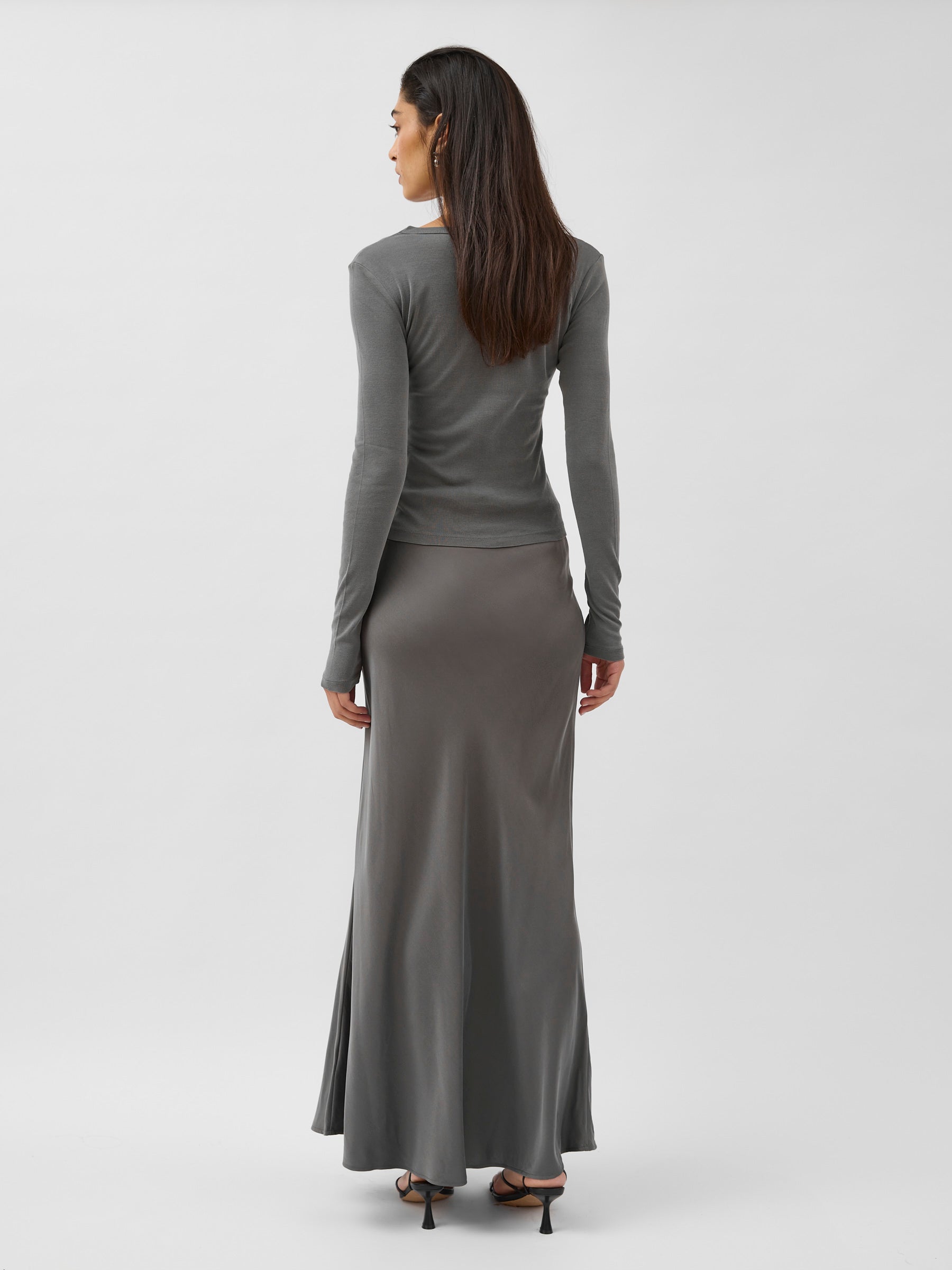 St. Agni | Soft Silk Maxi Skirt in Pewter Grey | The UNDONE
