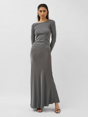 St. Agni | Soft Silk Maxi Skirt in Pewter Grey | The UNDONE