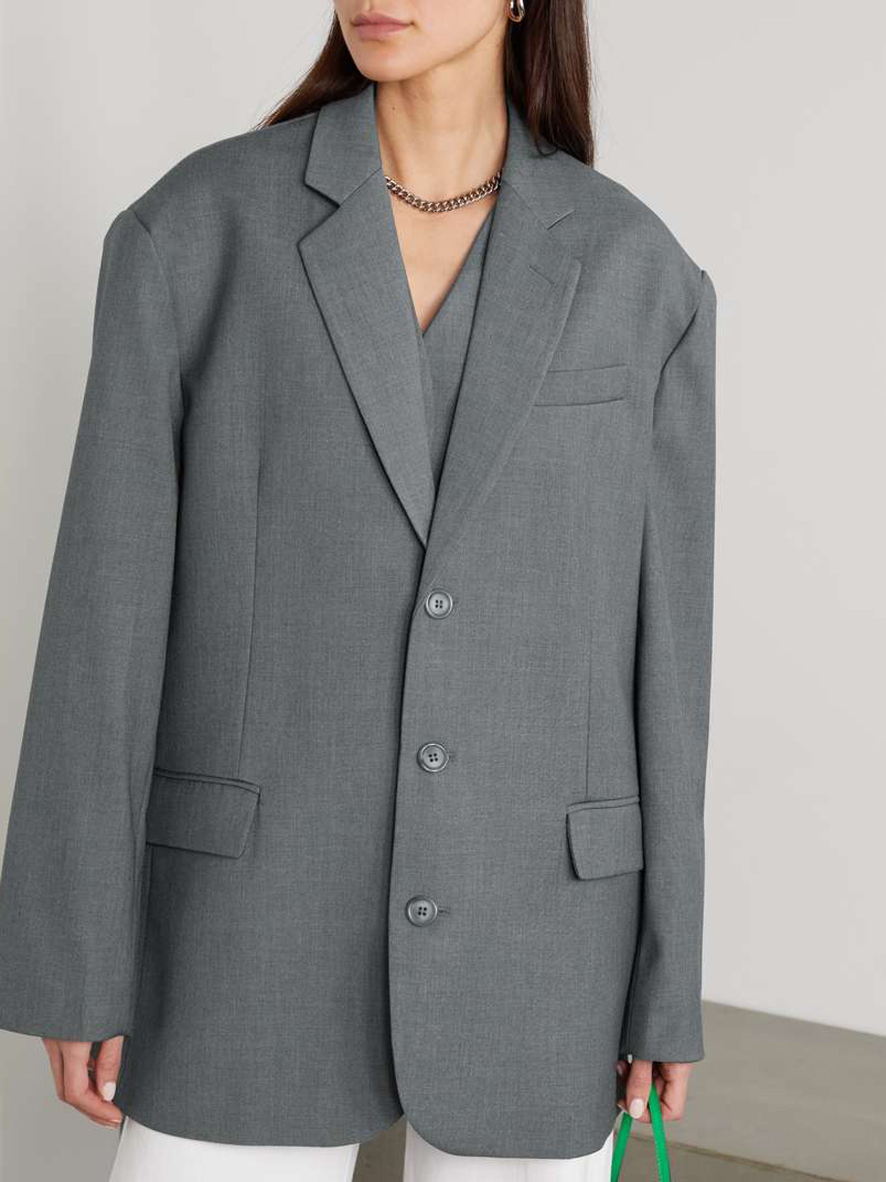 The Frankie Shop | Gelso Oversized Tencel Lyocell-Blend Blazer in Dark Gray | The UNDONE