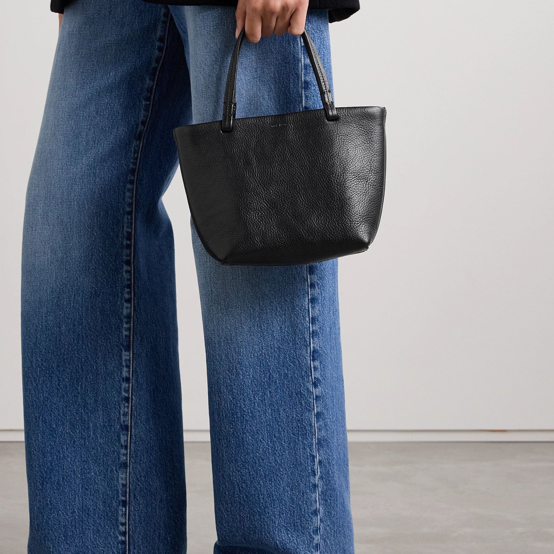 The Row | Park Small Textured-Leather Tote in Black | The UNDONE