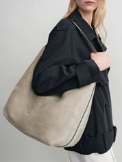Toteme Belted Suede Tote Bag in Desert Beige | TheUNDONE