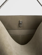 Toteme Belted Suede Tote Bag in Desert Beige | TheUNDONE