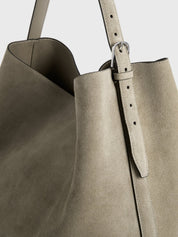 Toteme Belted Suede Tote Bag in Desert Beige | TheUNDONE