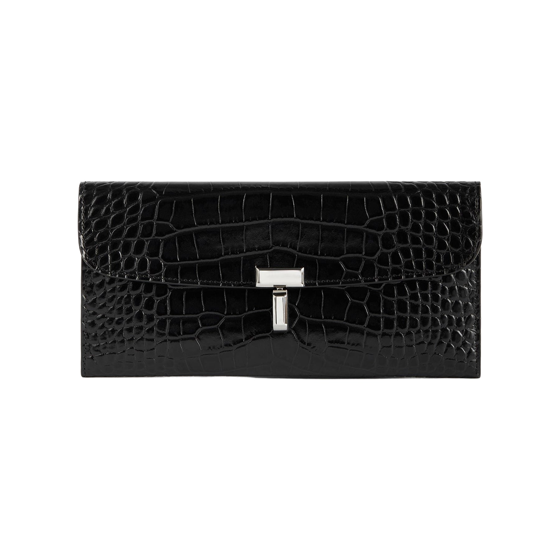 TOTEME | T-Lock Croco-Embossed Wallet in Black | The UNDONE