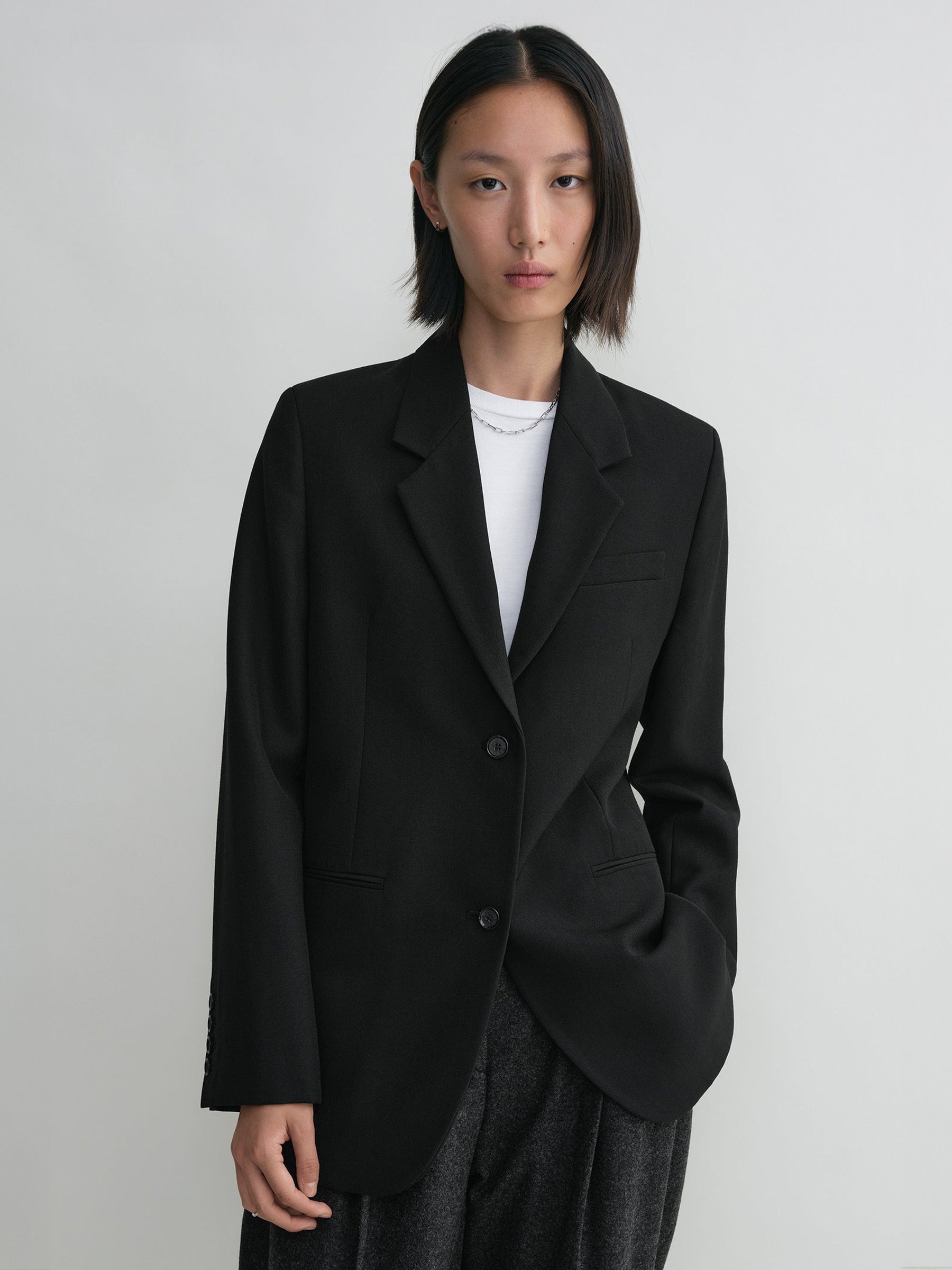 loose double tailored over jacket setup loose basic double 