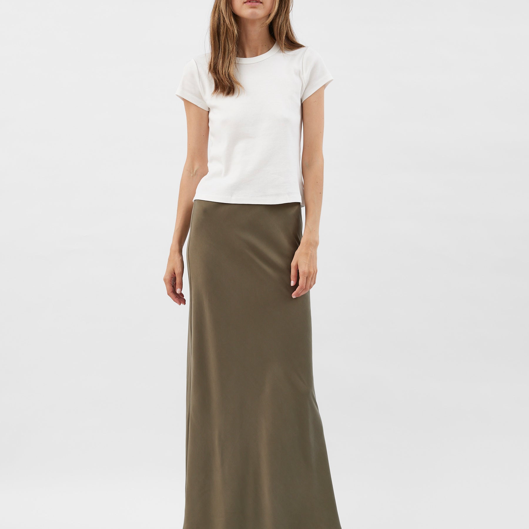 St. Agni | Bias Slip Skirt in Golden Brown Kelp | The UNDONE