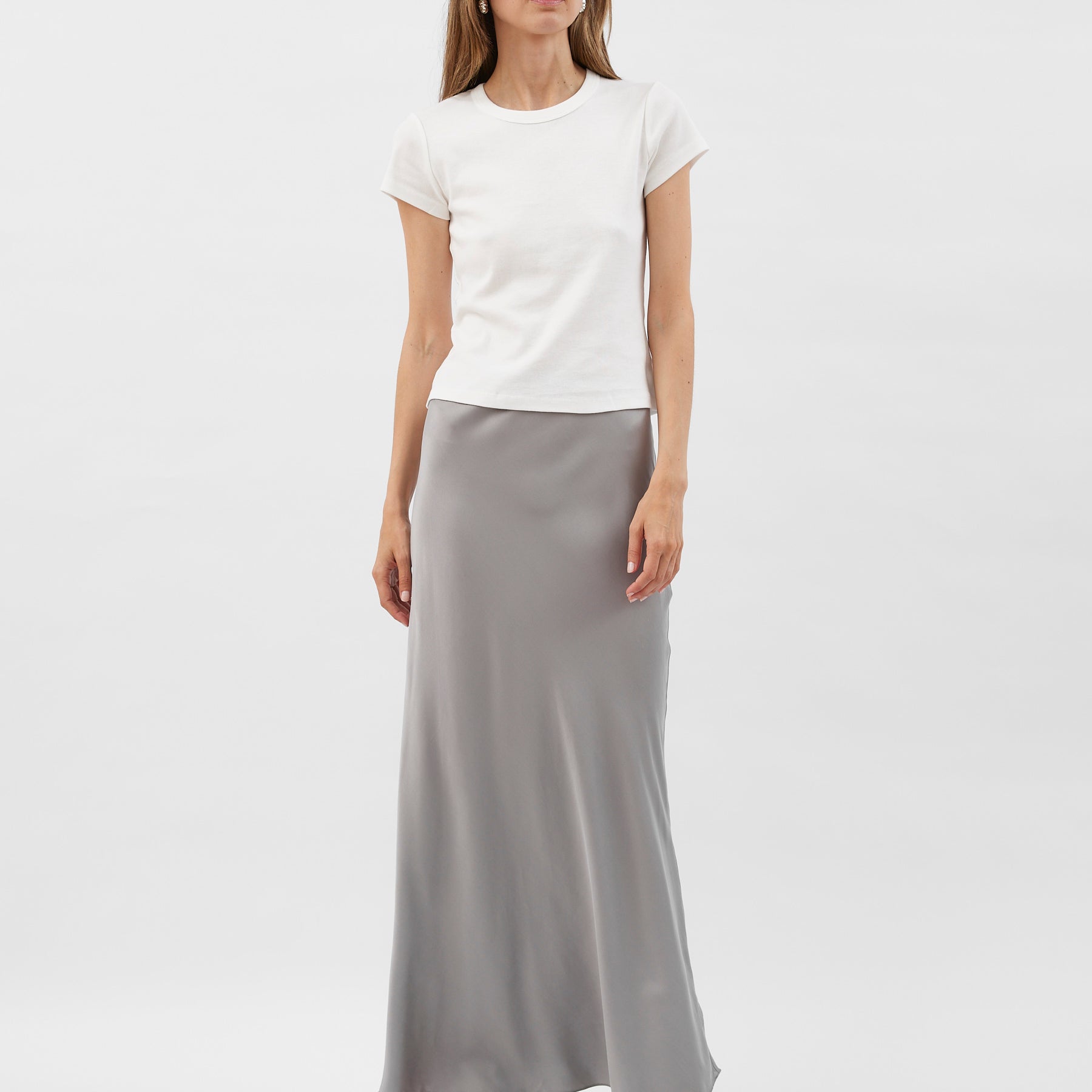 St. Agni | Bias Slip Skirt in Grey Silver | The UNDONE