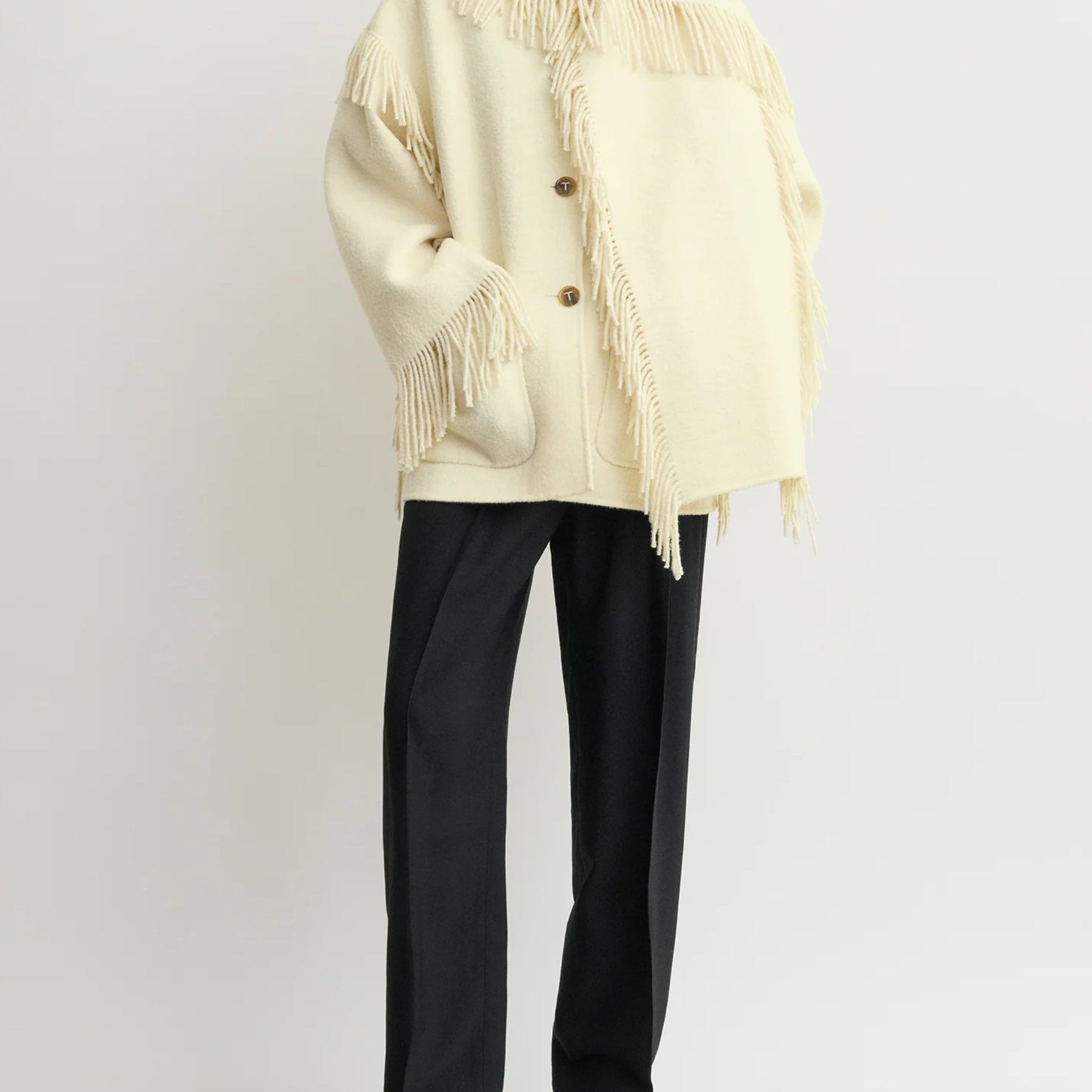 TOTEME | Fringed scarf jacket winter white
