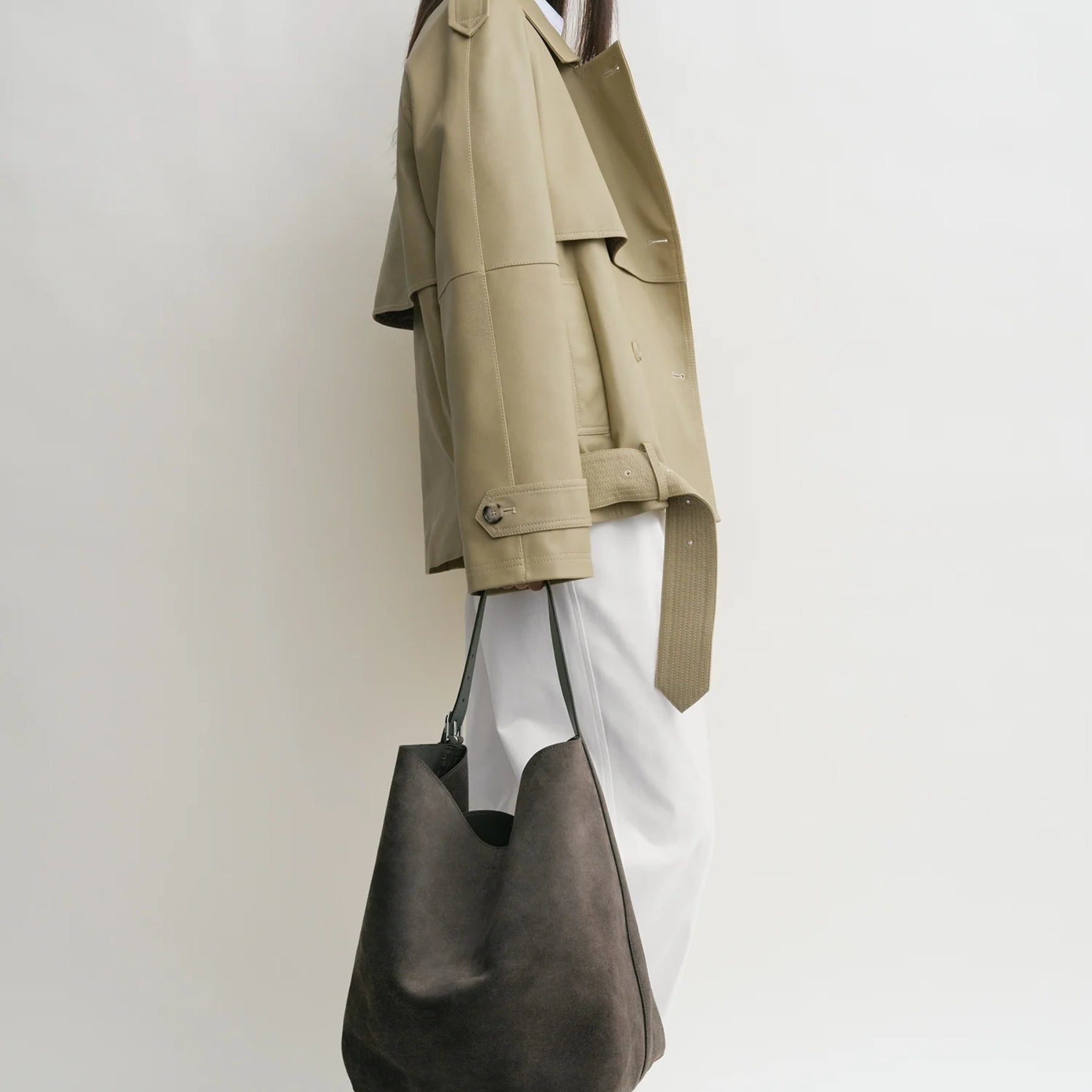 Toteme Belted Suede Tote Bag in Granite | The UNDONE