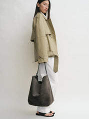 Toteme Belted Suede Tote Bag in Granite | The UNDONE