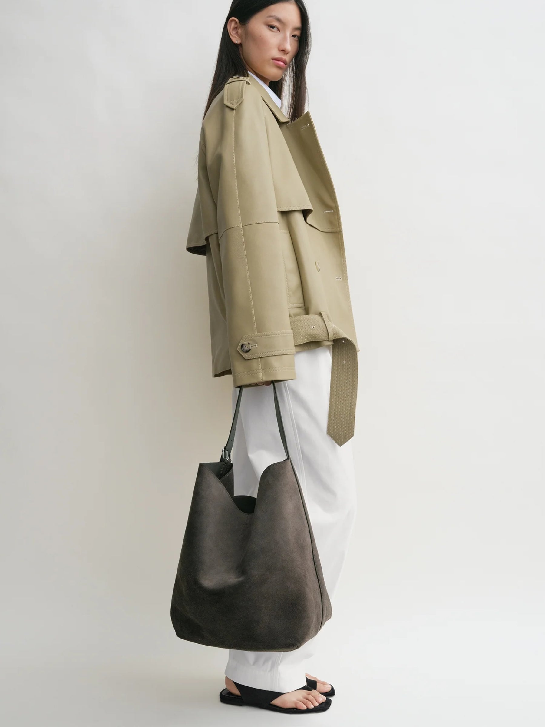 Toteme Belted Suede Tote Bag in Granite | The UNDONE
