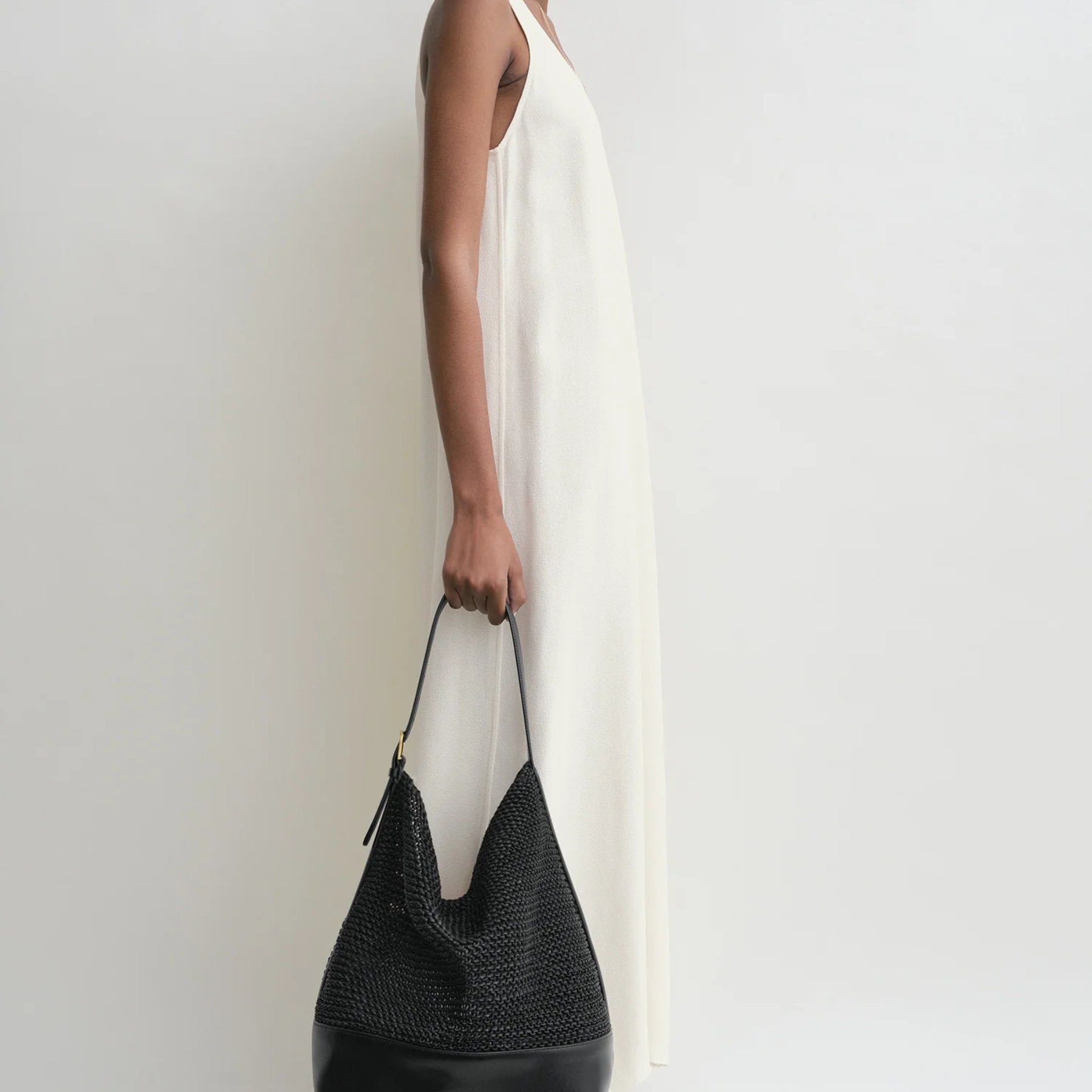 Toteme Belted woven-leather tote black