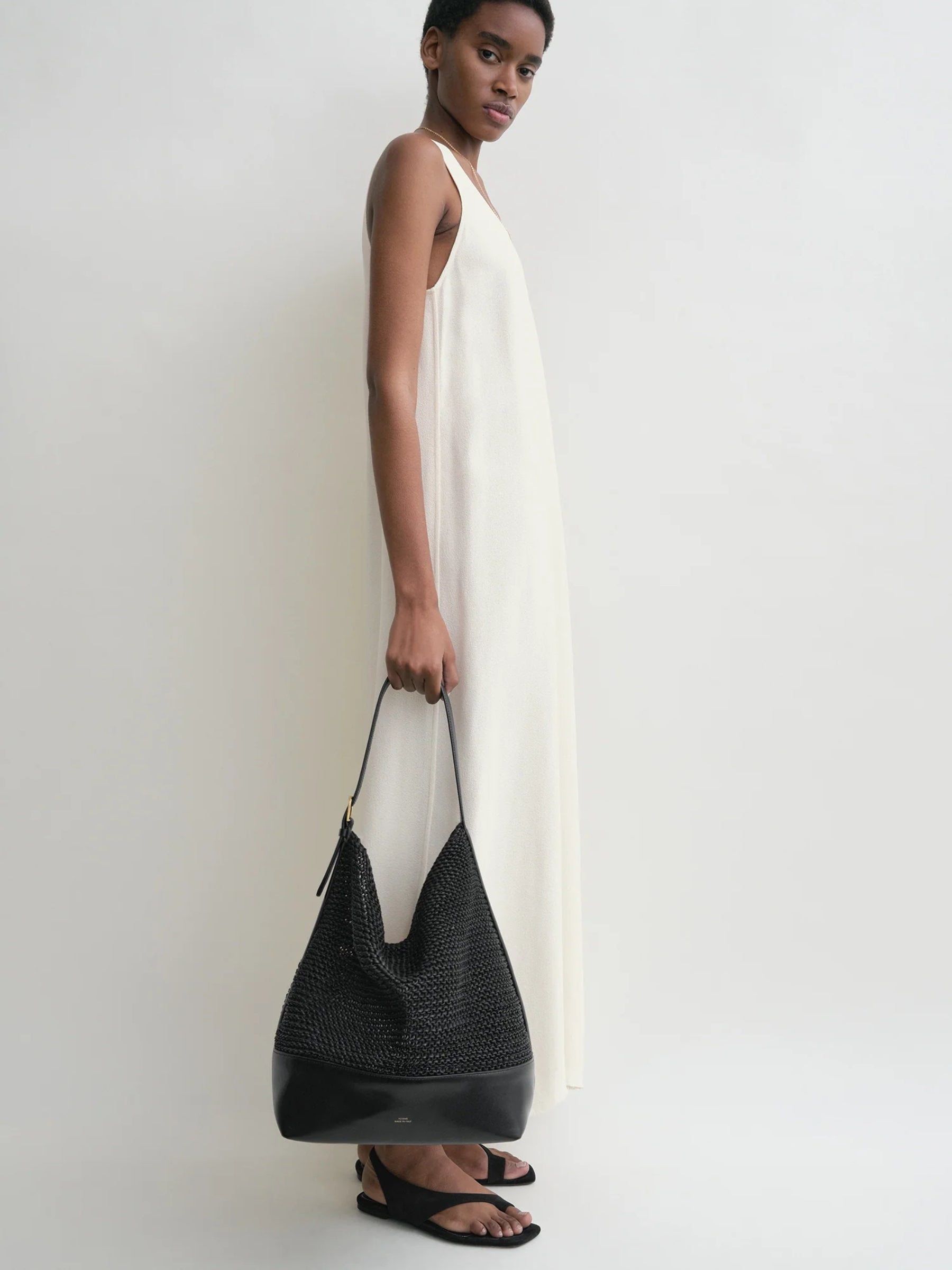 Toteme Belted woven-leather tote black