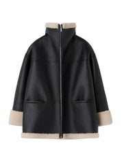 TOTEME | Signature shearling jacket black/off-white | The UNDONE