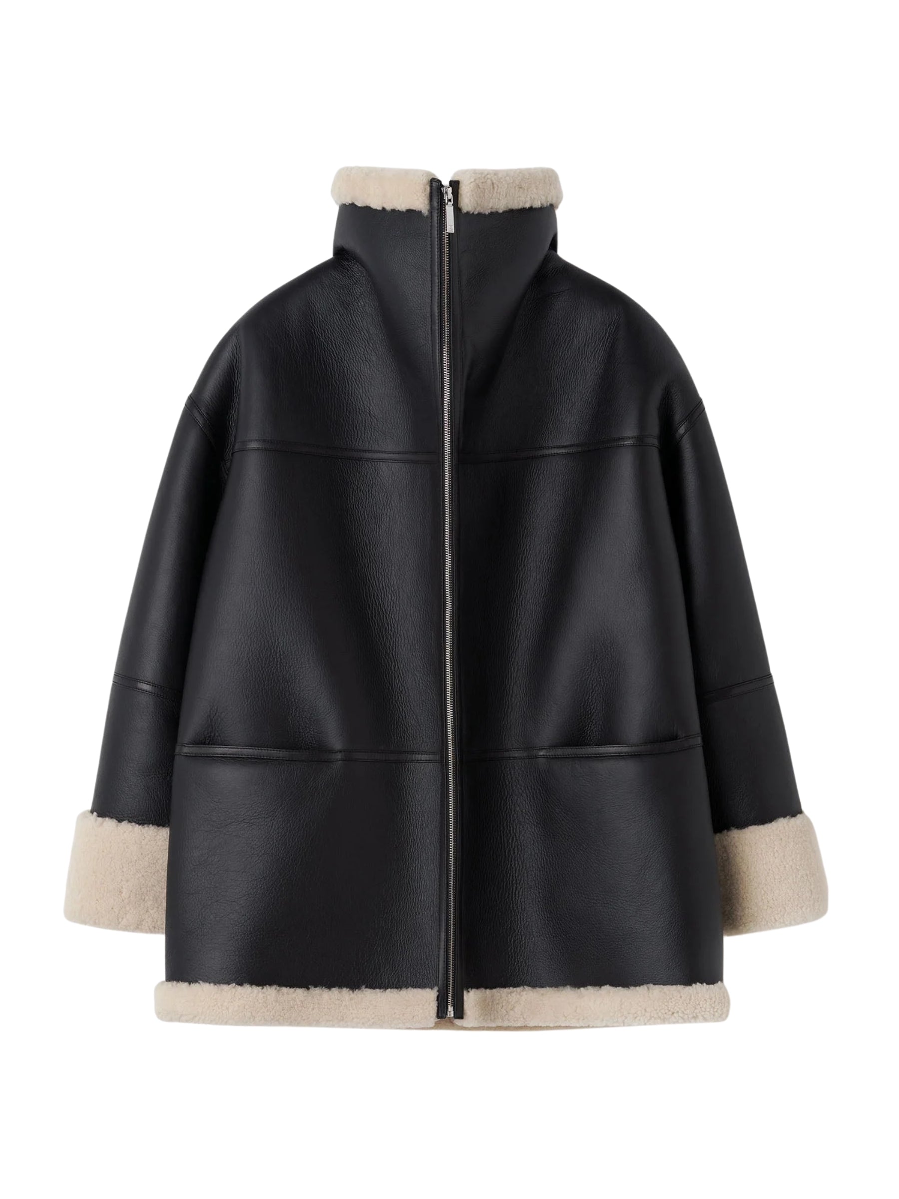 TOTEME | Signature shearling jacket black/off-white | The UNDONE