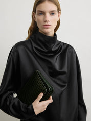 Threefold croco-embossed clutch dark green