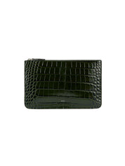 Threefold croco-embossed clutch dark green