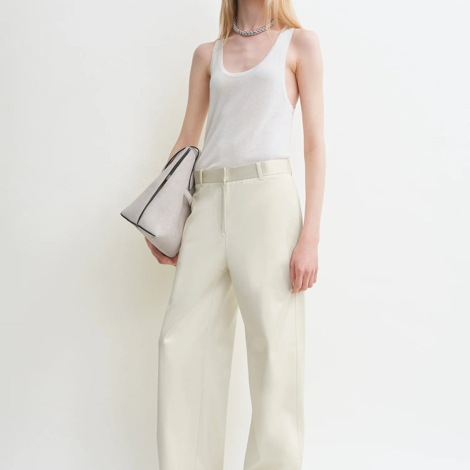 Toteme Satin Twisted Seam Trouser in Ecru
