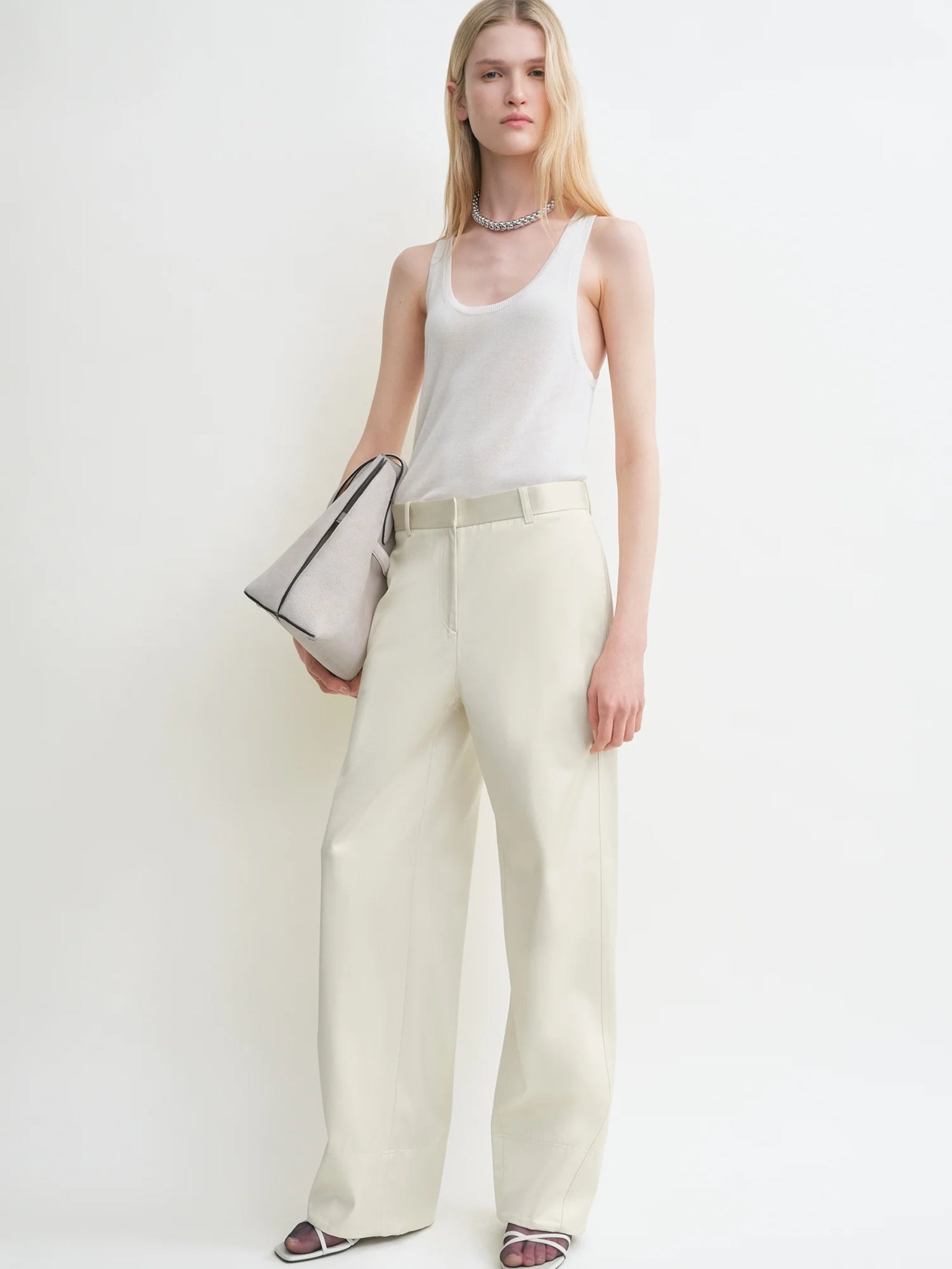 Toteme Satin Twisted Seam Trouser in Ecru