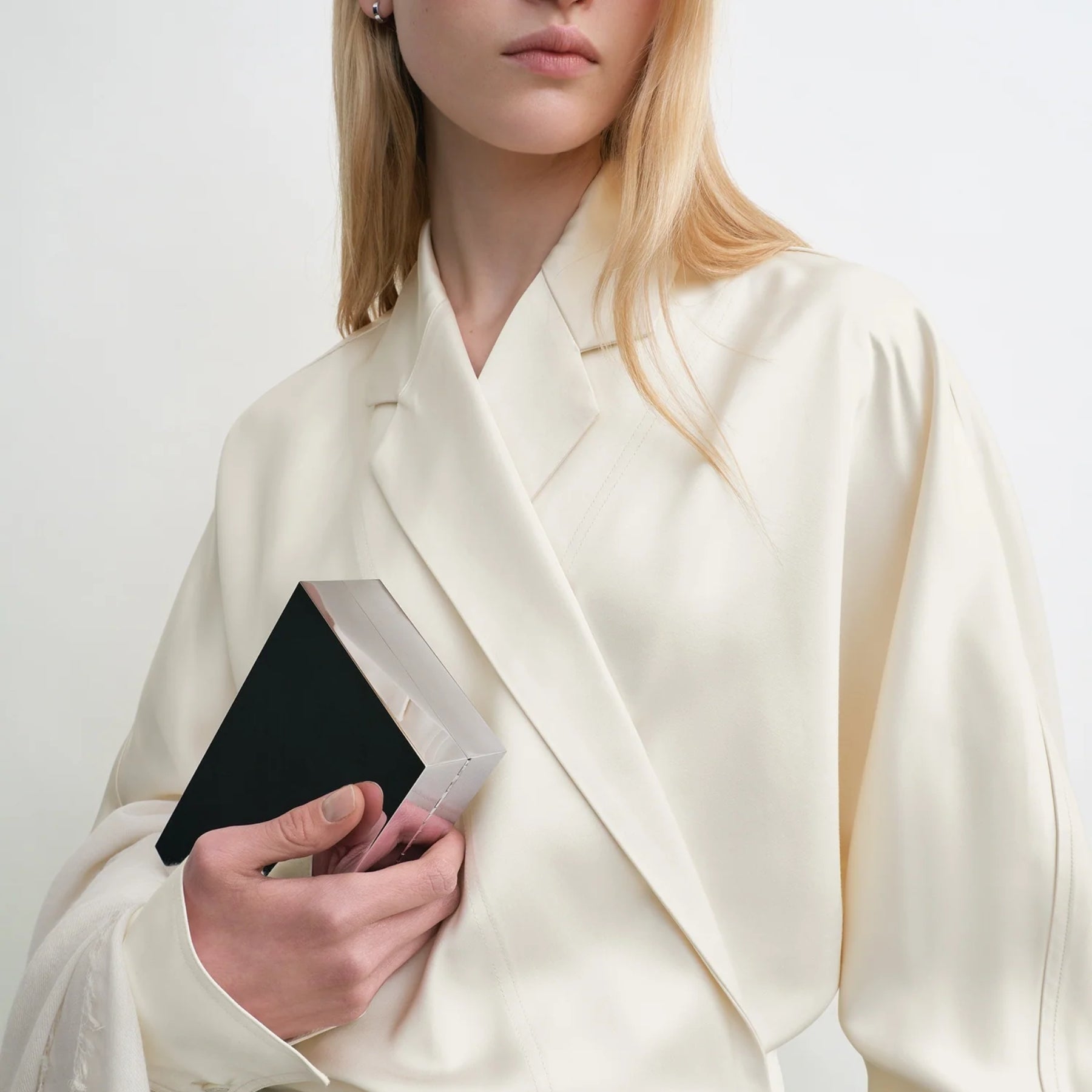 Toteme Satin Wrap blouse in Ecru