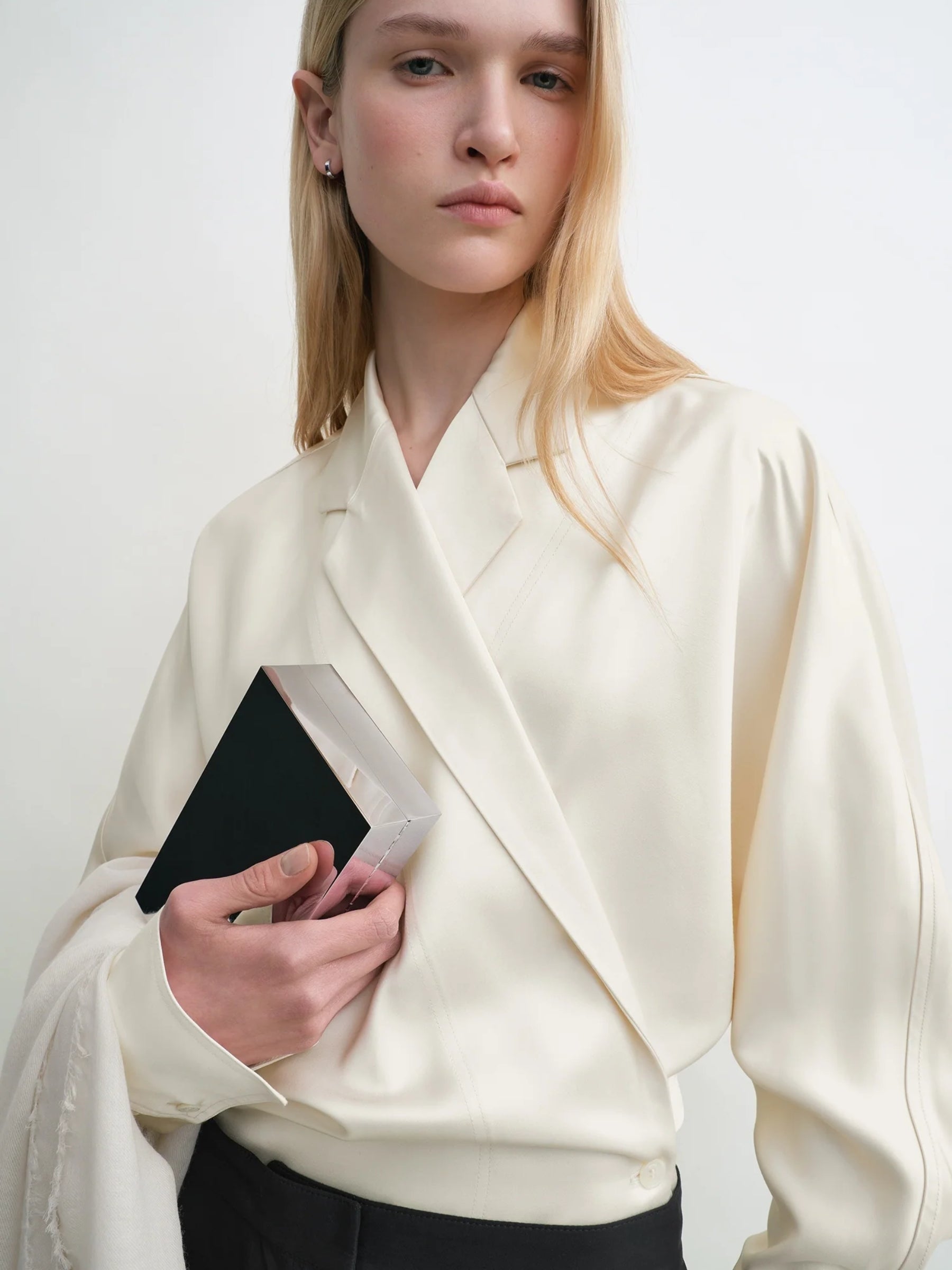 Toteme Satin Wrap blouse in Ecru