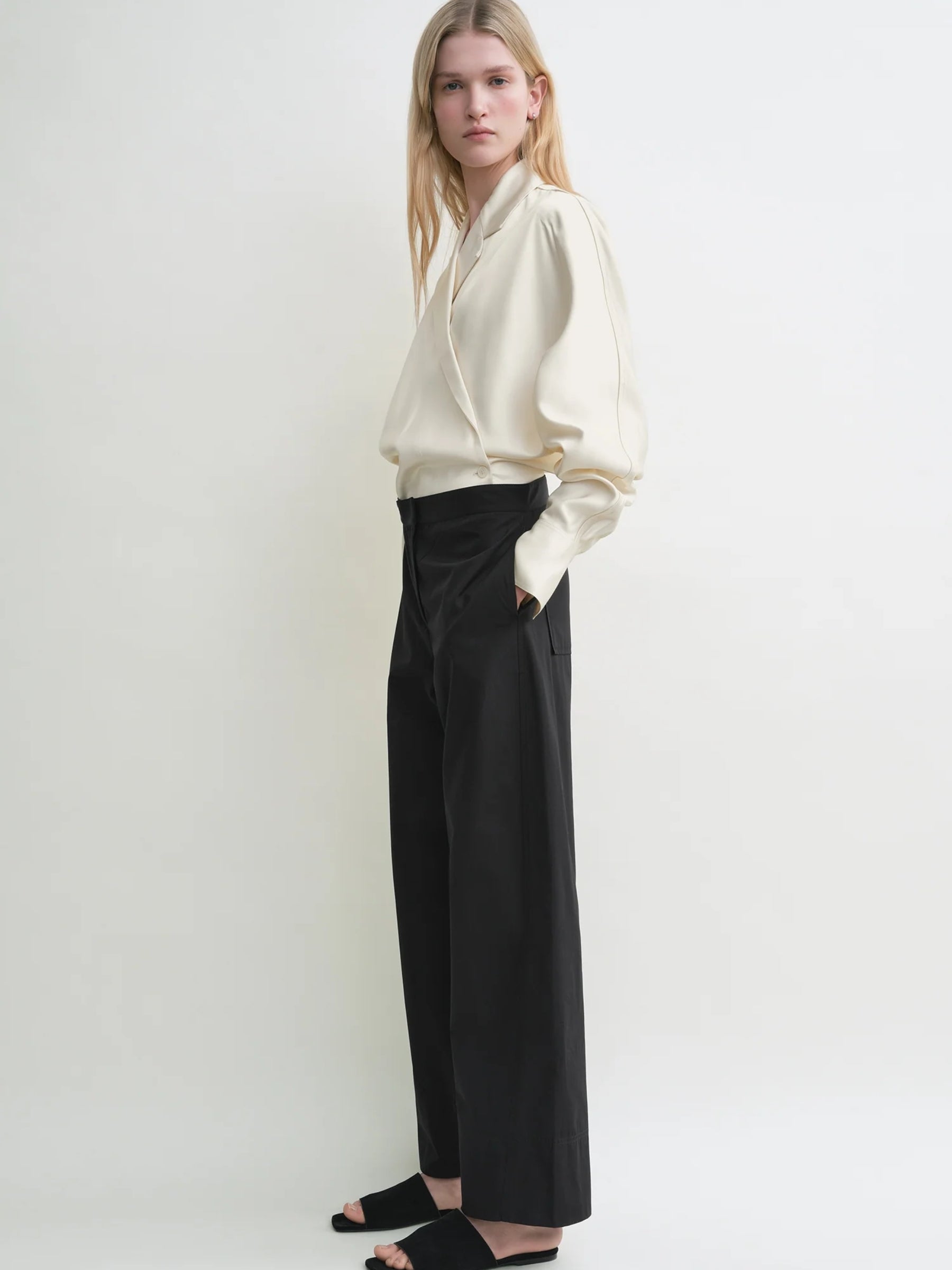Toteme Satin Wrap blouse in Ecru