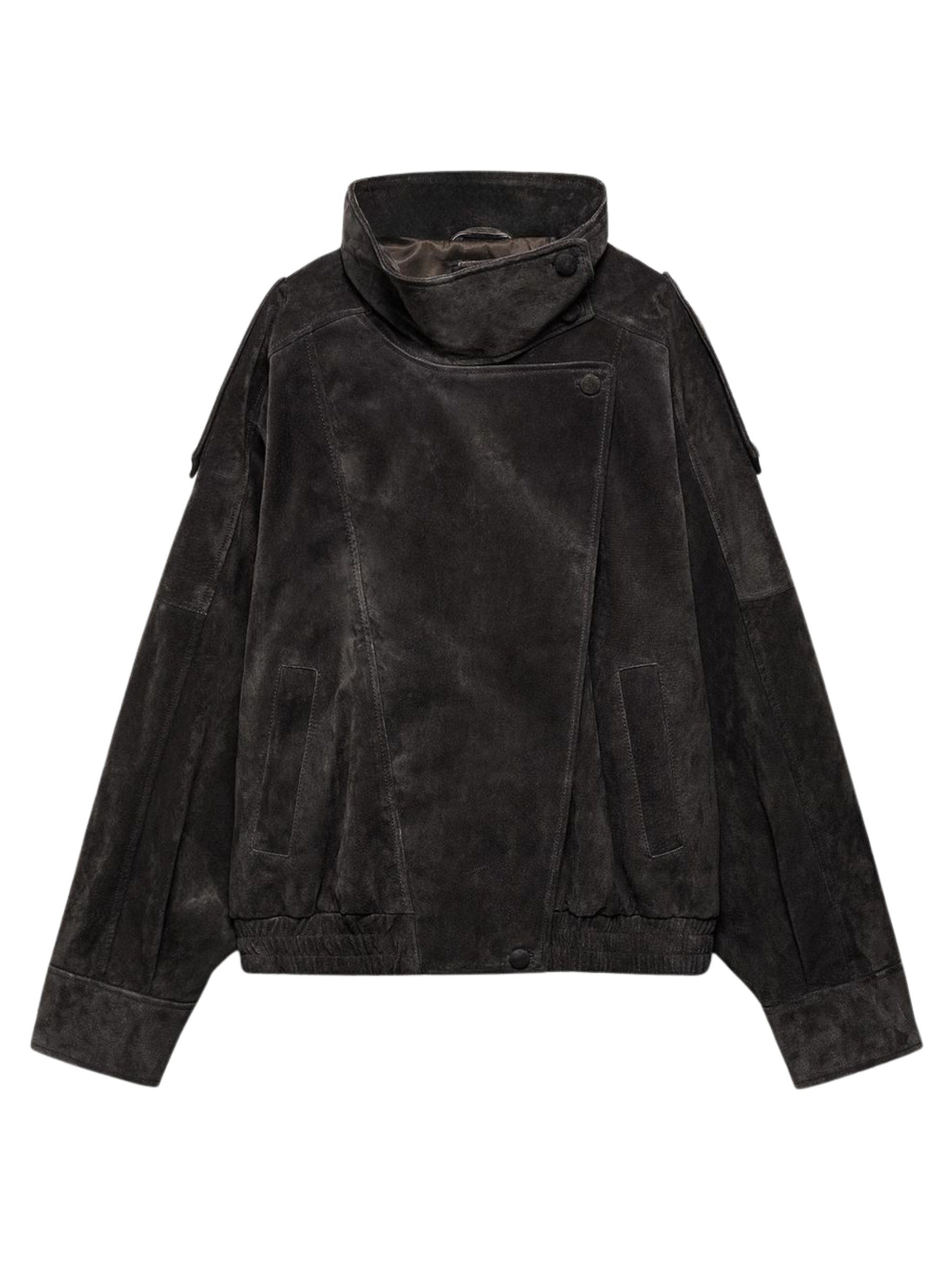 ZARA | 100% Suede Leather Biker Jacket with Covered Buttons