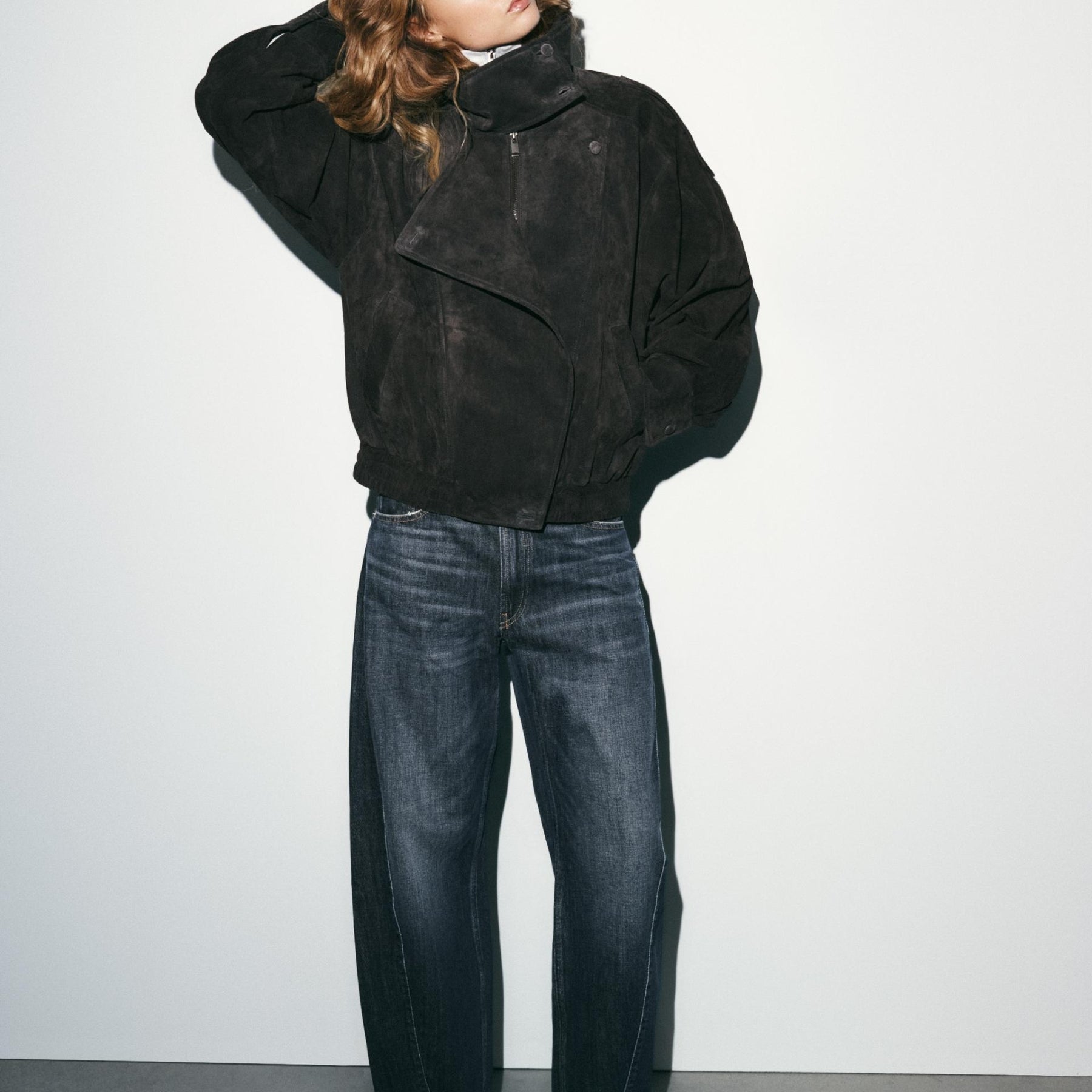 ZARA | 100% Suede Leather Biker Jacket with Covered Buttons