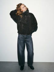ZARA | 100% Suede Leather Biker Jacket with Covered Buttons