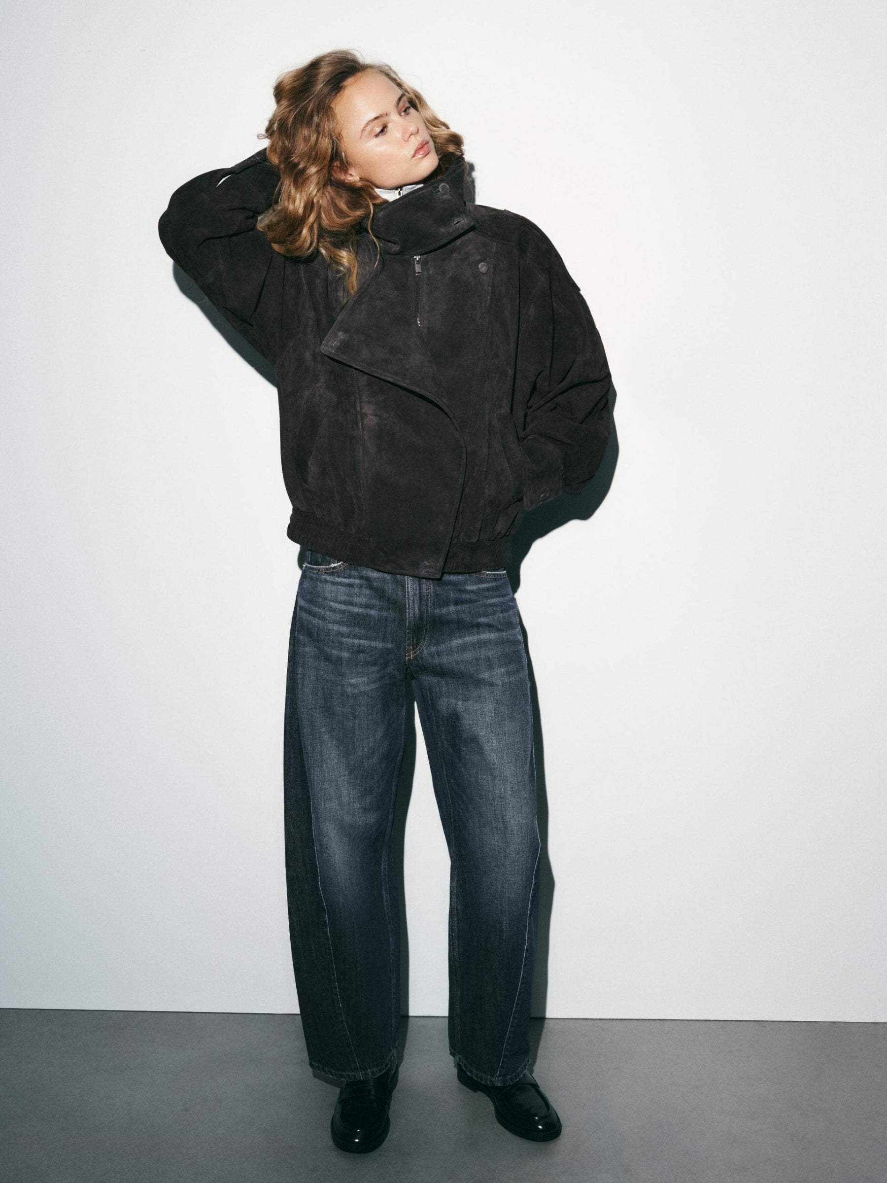 ZARA | 100% Suede Leather Biker Jacket with Covered Buttons