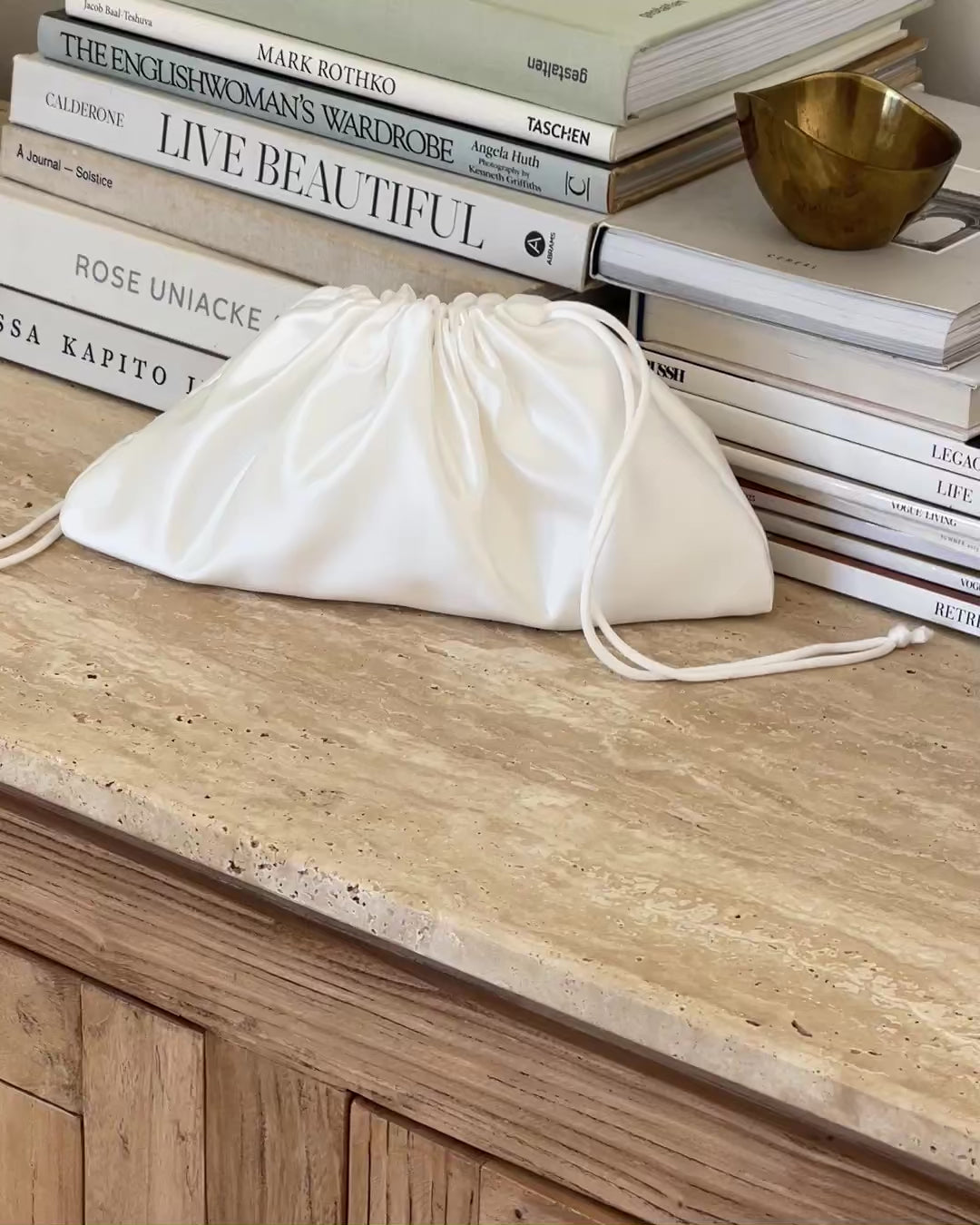 The Essential Satin Pouch Bag in Ivory | The UNDONE