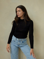 St. Agni | Long Sleeve High Neck Knit Top in Black | The UNDONE