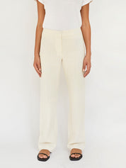 St. Agni | Linen Mid Rise Straight Pants in Ivory | The UNDONE