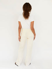 St. Agni | Linen Mid Rise Straight Pants in Ivory | The UNDONE