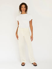 St. Agni | Linen Mid Rise Straight Pants in Ivory | The UNDONE