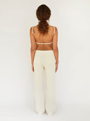 St. Agni | Linen Mid Rise Straight Pants in Ivory | The UNDONE