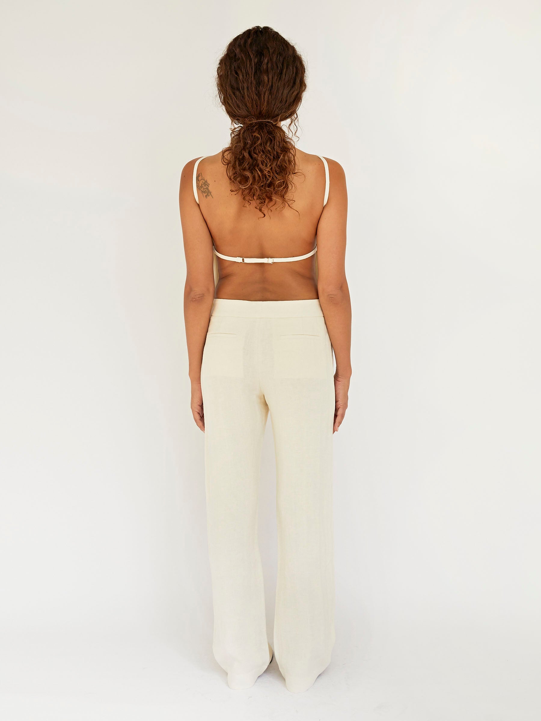 St. Agni | Linen Mid Rise Straight Pants in Ivory | The UNDONE