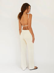 St. Agni | Linen Mid Rise Straight Pants in Ivory | The UNDONE